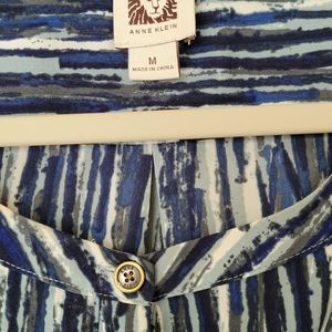 Anne Klein Blue Stripe Long Sleeve Blouse/Top Size-M
